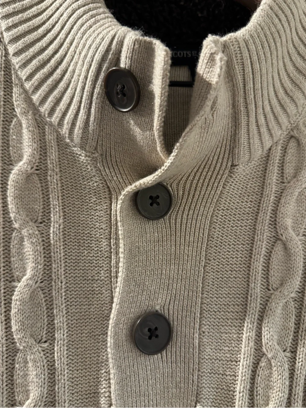 Tricots st Raphael Men's Cable-Knit Button Mock Neck Sweater - Beige XL
